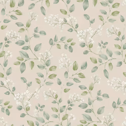 Grandeco Forget Me Not Neutral Green Wallpaper Leaf Trail Classic Feature Wall