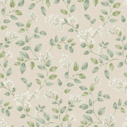 Grandeco Forget Me Not Neutral Green Wallpaper Leaf Trail Classic Feature Wall