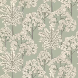 Grandeco Palm Forest Sage Green Wallpaper Metallic Leaves Vinyl