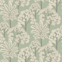 Grandeco Palm Forest Sage Green Wallpaper Metallic Leaves Vinyl