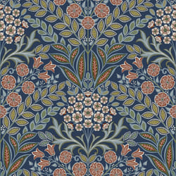 Grandeco Arts Floral Navy Wallpaper Flowers Leaves Textured