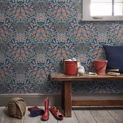 Grandeco Arts Floral Navy Wallpaper Flowers Leaves Textured