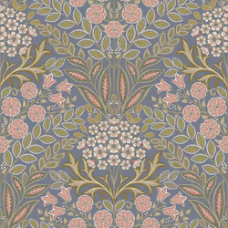 Grandeco Arts Floral Grey Blue Wallpaper Flowers Leaves Textured