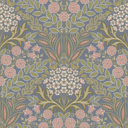 Grandeco Arts Floral Grey Blue Wallpaper Flowers Leaves Textured