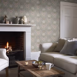 Grandeco Arts Floral Grey Blue Wallpaper Flowers Leaves Textured