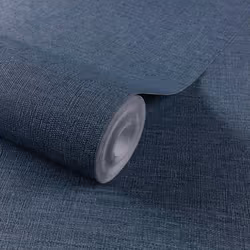Grandeco Telma Linen Plain Fabric Woven Wallpaper - Navy Blue 199511