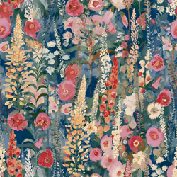 Grandeco Delphinium Navy Blue Wallpaper Painted Floral Paste The Wall Vinyl