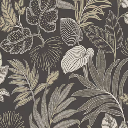 Grandeco Kew Jungle Tropical Palm Leaves Exotic Leaf Black Wallpaper