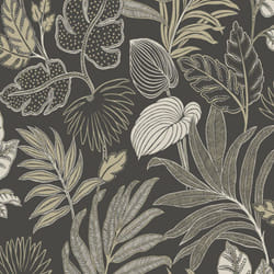 Grandeco Kew Jungle Tropical Palm Leaves Exotic Leaf Black Wallpaper