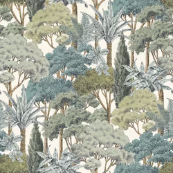 Grandeco Life Karuna Trees Green Wallpaper A76302