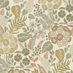 Grandeco Karuna Retro Flowers Green Orange Wallpaper Botanical Paste The Wall
