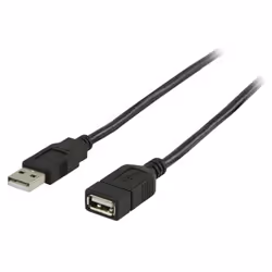 Valueline VLCP60010B20, 2 m, USB A, USB A, USB 2.0, Male/Female, Black