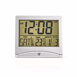 Nedis CLDK002SR, Digital alarm clock, Travel, Silver, LED, Battery, CR2025