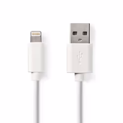 Nedis CCGB39300WT10, 1 m, USB A, White, Straight, Straight, Nickel