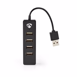 Nedis UHUBU2420BK, USB 2.0, USB 2.0, 480 Mbit/s, Black, Plastic, 0.1 m