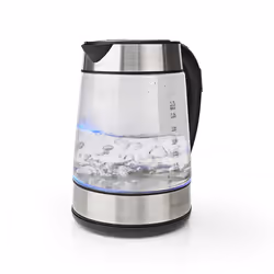 Nedis KAWK320EGS, 1.7 L, 2200 W, Stainless steel, Transparent, Glass, Metal, Adjustable thermostat, Water level indicator