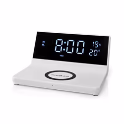 Nedis Alarm clock with wireless charging, Digital alarm clock, Rectangle, White, 24h, 1 °C, °C