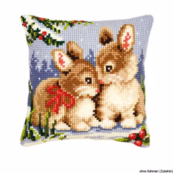Vervaco Winter Scene Bunnies Cross Stitch Cushion, Multi-Colour