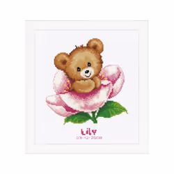 Vervaco Birth Record Flower Teddy Cross Stitch Kit