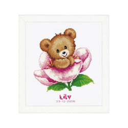 Vervaco Birth Record Flower Teddy Cross Stitch Kit