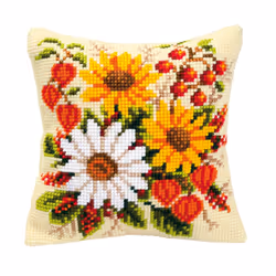 Vervaco Mixed Arrangment of Flowers Cross Stitch Cushion, Multi-Colour