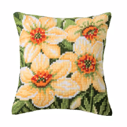 Vervaco Daffodils Cross Stitch Cushion, Multi-Colour