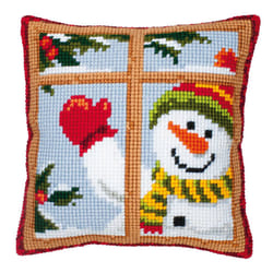 Vervaco Snowman Looking Out Window Cross Stitch Cushion, Multi-Colour
