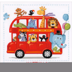Vervaco Counted Cross Stitch Kit 11.25"X11.25"-Safari Bus Record On Aida (14 Count)