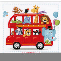 Vervaco Counted Cross Stitch Kit 11.25"X11.25"-Safari Bus Record On Aida (14 Count)