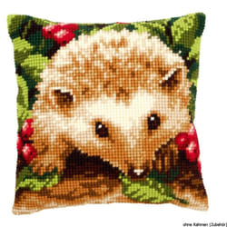 Vervaco Hedgehog with Berries Cross Stitch Cushion, Multi-Colour