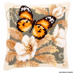 Vervaco Black and Orange Butterfly Cross Stitch Cushion, Multi-Colour