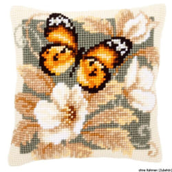 Vervaco Black and Orange Butterfly Cross Stitch Cushion, Multi-Colour