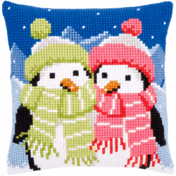 Vervaco Needlepoint Cushion Top Kit 16"X16"-Penguins With Scarf