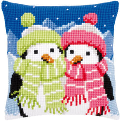 Vervaco Needlepoint Cushion Top Kit 16"X16"-Penguins With Scarf