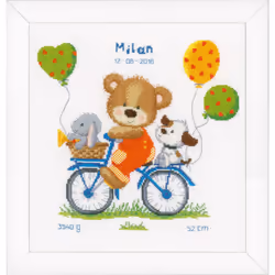 Vervaco Birth Record Cycling Bear Cross Stitch Kit