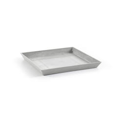 Ecopots Modern Recycled Plastic Square Flower Pot Planter Saucer - White Grey Finish - 16.9 D x 1.4 H
