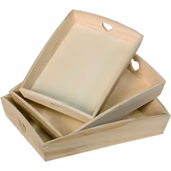 Artemio Set 3 Tray Wooden Heart Decoration, Beige, 35 x 27 cm