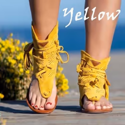New Women&apos;s Fashion Bohemian Sandals Flat Sandals Tassels Casual Summer Shoes Plus Size(35-43) - yellow, 39