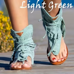 New Women&apos;s Fashion Bohemian Sandals Flat Sandals Tassels Casual Summer Shoes Plus Size(35-43) - light green, 35