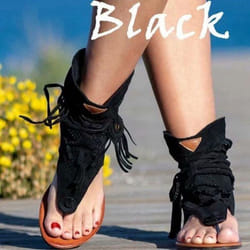 New Women&apos;s Fashion Bohemian Sandals Flat Sandals Tassels Casual Summer Shoes Plus Size(35-43) - black, 35