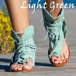 New Women&apos;s Fashion Bohemian Sandals Flat Sandals Tassels Casual Summer Shoes Plus Size(35-43) - light green, 42