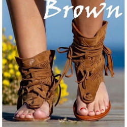 New Women&apos;s Fashion Bohemian Sandals Flat Sandals Tassels Casual Summer Shoes Plus Size(35-43) - brown, 35