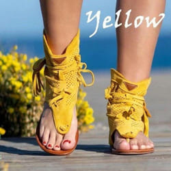 New Women&apos;s Fashion Bohemian Sandals Flat Sandals Tassels Casual Summer Shoes Plus Size(35-43) - yellow, 40