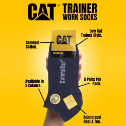 CAT - Mens 5 Pack Cotton Rich Trainer Work Socks - 6-9 UK, Assorted