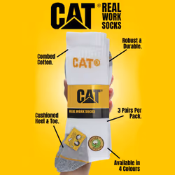 CAT - Mens 3 Pack Real Work Cotton Socks - 6-11 UK, White