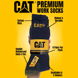CAT - Mens 4 Pack Premium Cotton Work Socks - 9-11 UK, Navy