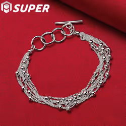 925 Sterling Silver Smooth Beads Multi-Chain Bracelet  Jewelry