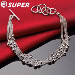 925 Sterling Silver Smooth Beads Multi-Chain Bracelet  Jewelry