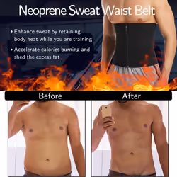 Men Waist Trainer Corset Neoprene Sauna Sweat Trimmer Belt Slimming Body Shaper Tummy Fitness Belt Fat Burner Workout Shapewear - black, L