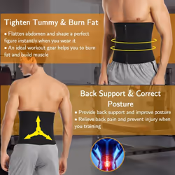 Men Waist Trainer Corset Neoprene Sauna Sweat Trimmer Belt Slimming Body Shaper Tummy Fitness Belt Fat Burner Workout Shapewear - black, L